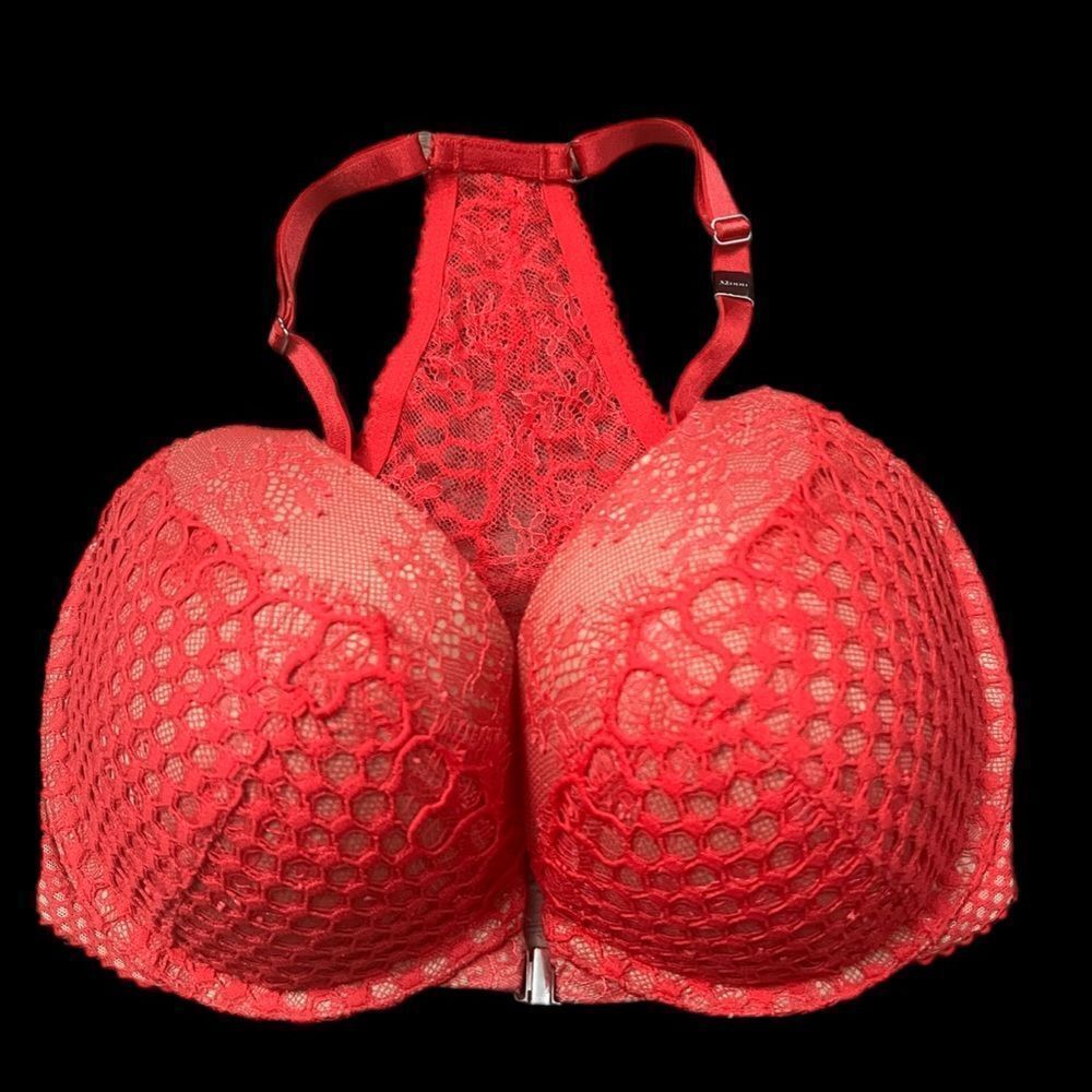 Victorias Secret Very Sexy Push up Padded Crochet Lace Bra Red Racerback 32DDD